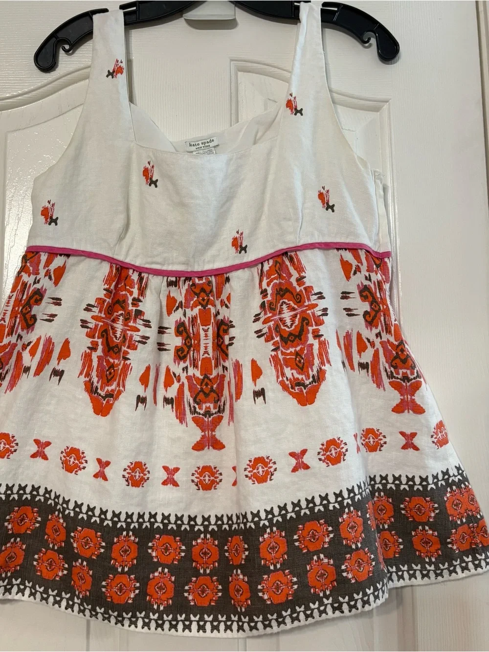 kate spade white linen tank with dark  logo detail
